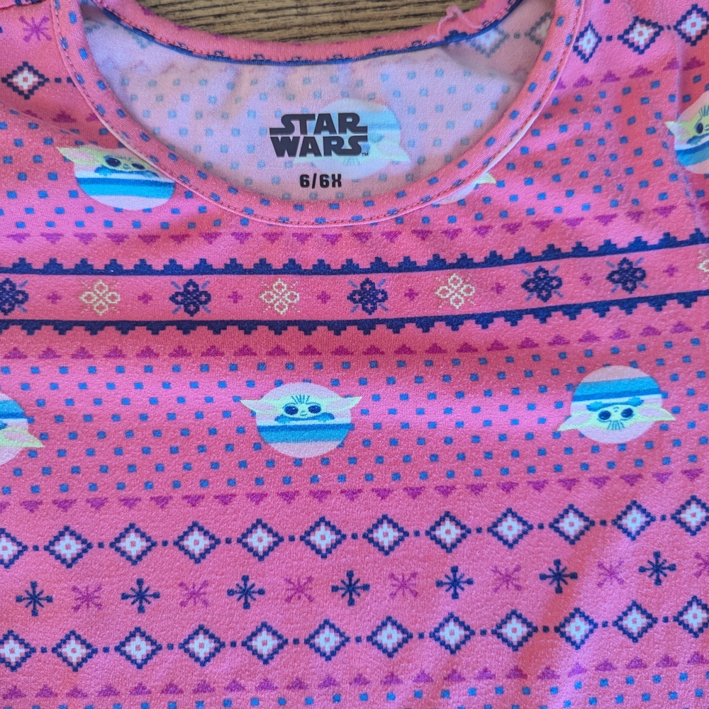 EUC Star Wars Baby Yoda Grogu Mandalorian Girls 6/6x Small Skater Dress Pink